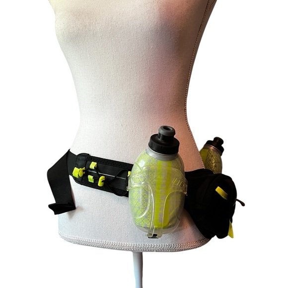 Nathan Black and Neon Yellow Hydration Belt with two 8oz bottles - Picture 3 of 14